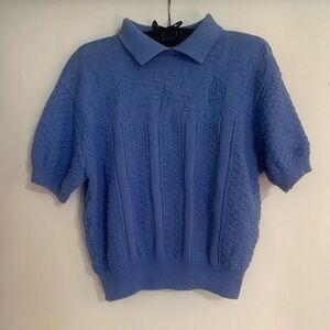 Vintage “Southern Lady” Periwinkle Blue Collared Neck Short Sleeve Sweater